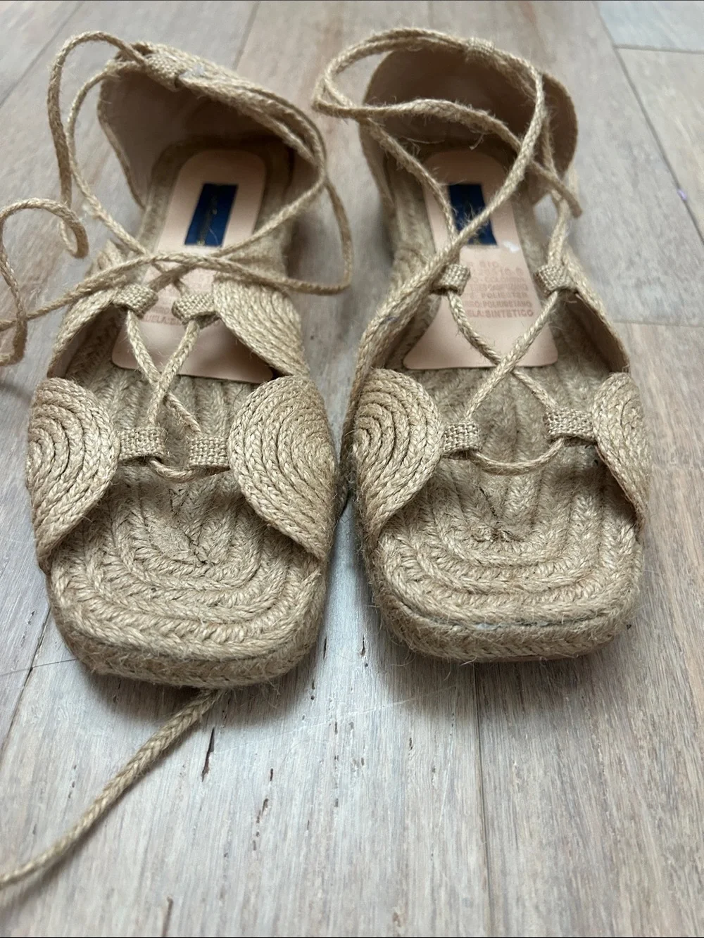Mercedes Campuzano Women’s Natural Braided Espadrille Sandals - Lace-Up size 10